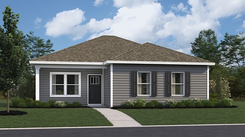 A rendering of the Curtis home with tan siding.