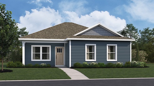A rendering of the Curtis home with blue siding.