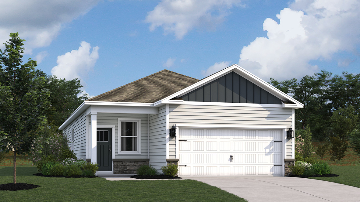 A rendering of the Bowen ranch home with white siding.