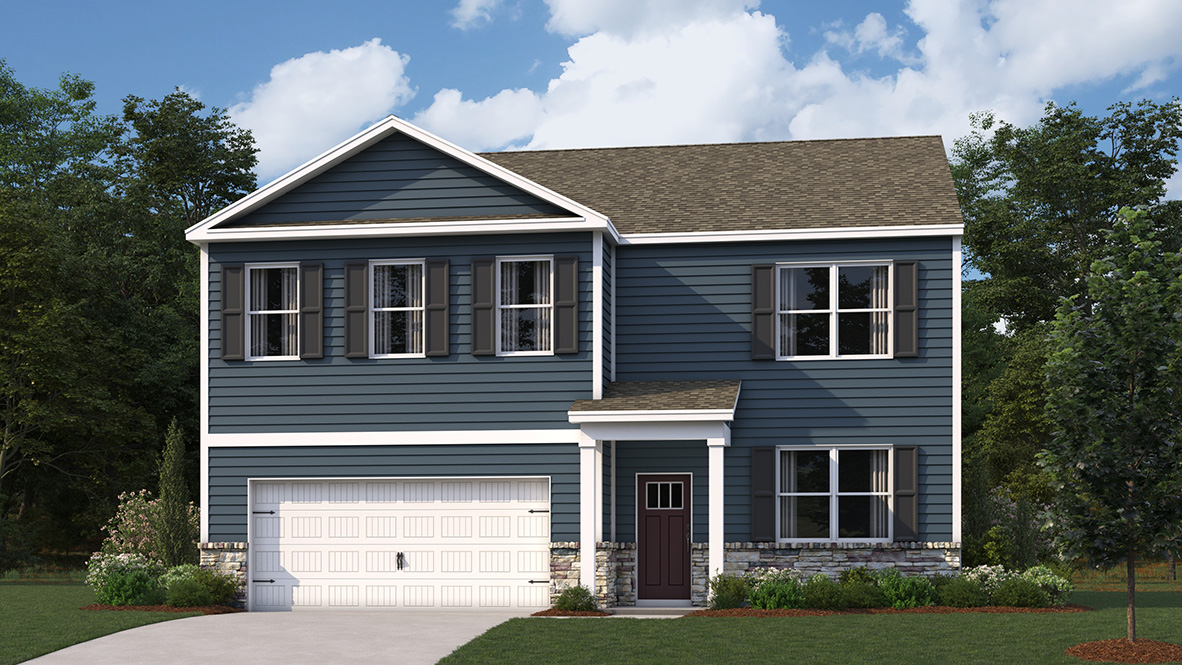 A rendering of a two-story Hayden home with blue siding.