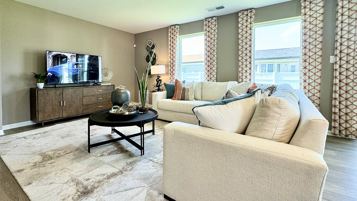 The expansive great room has an abundance of natural light.