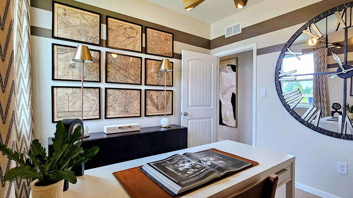 Stylish workspace with artistic flair.