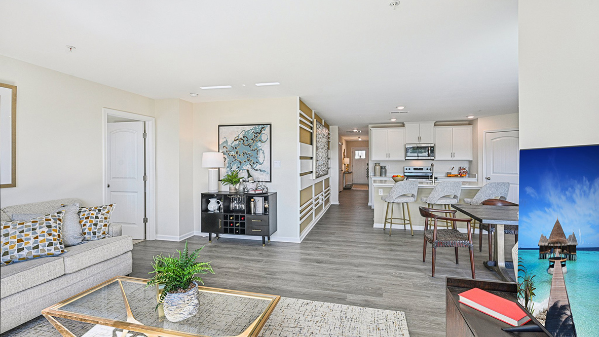 The home has laminate plank flooring throughout the kitchen.