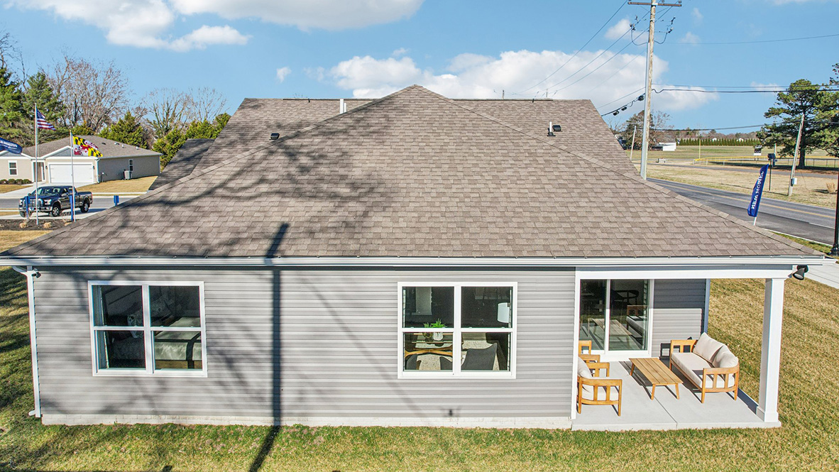 The Cali has a large covered patio on the back of the home.
