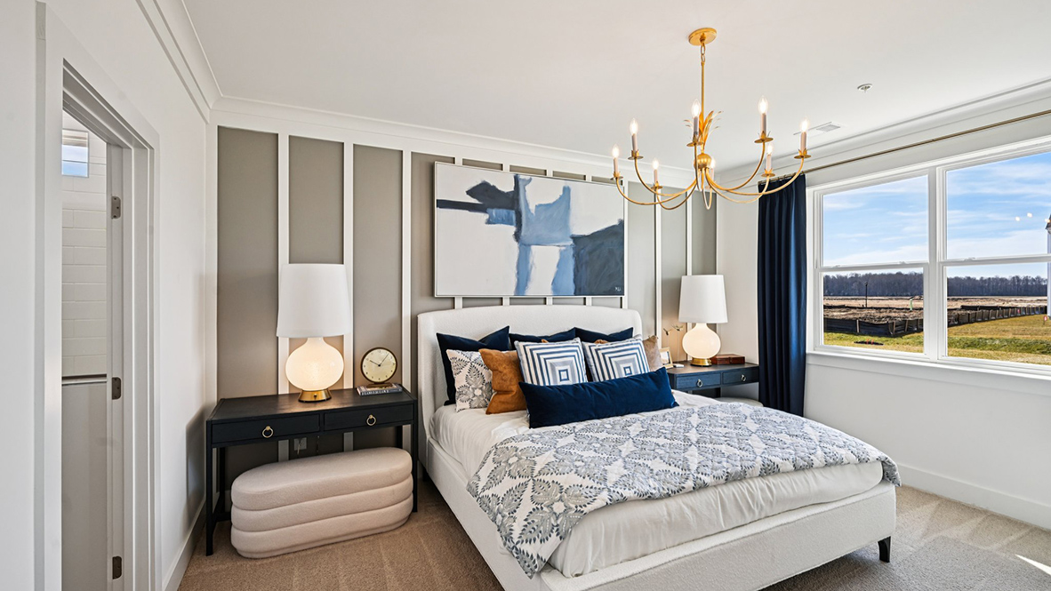 The primary bedroom is conveniently located on the first floor.