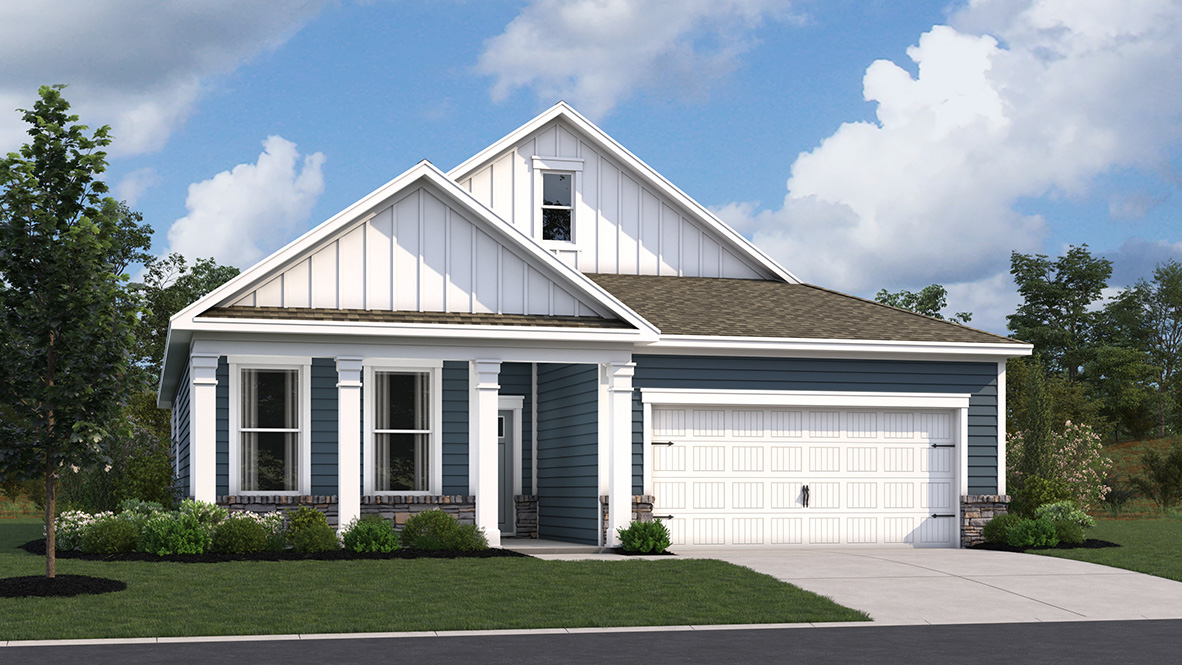 The Bristol Coastal home with light blue siding.