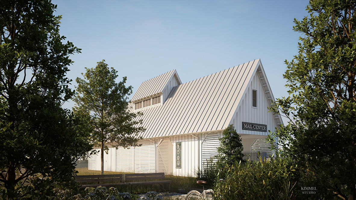 A rendering of the mail center amenity.