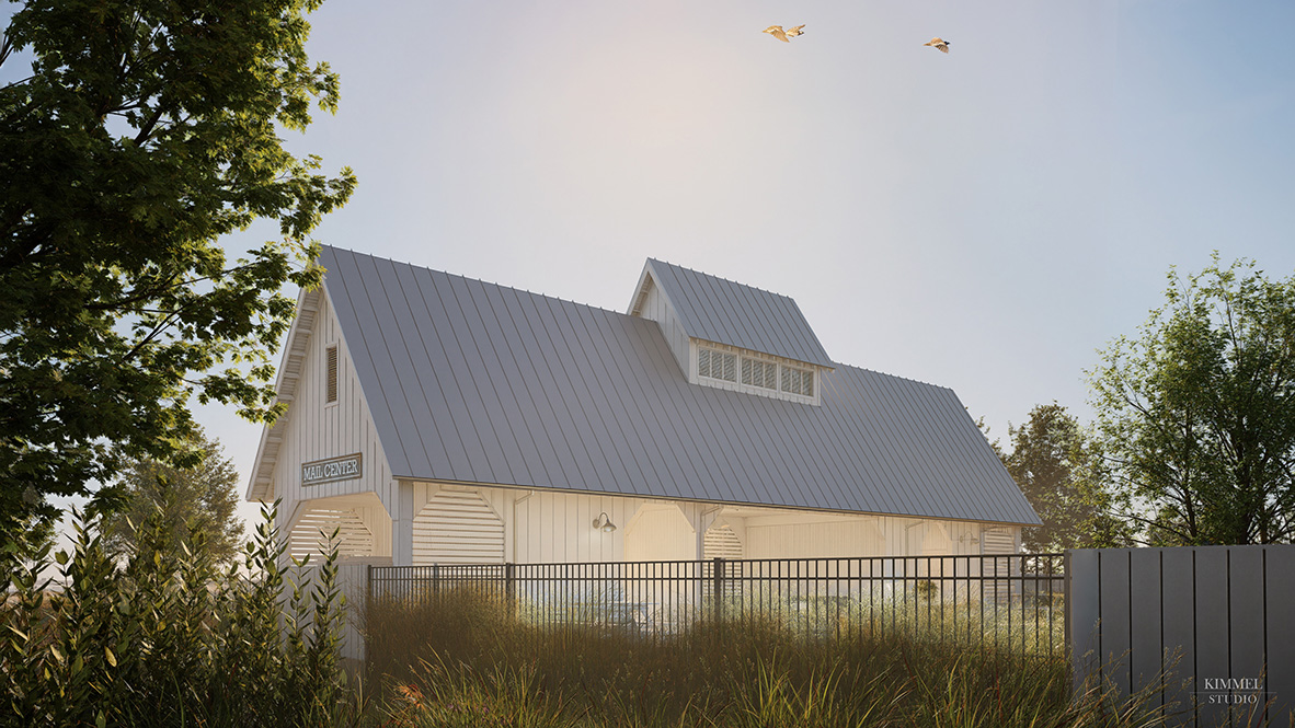 A rendering of the mail center amenity.