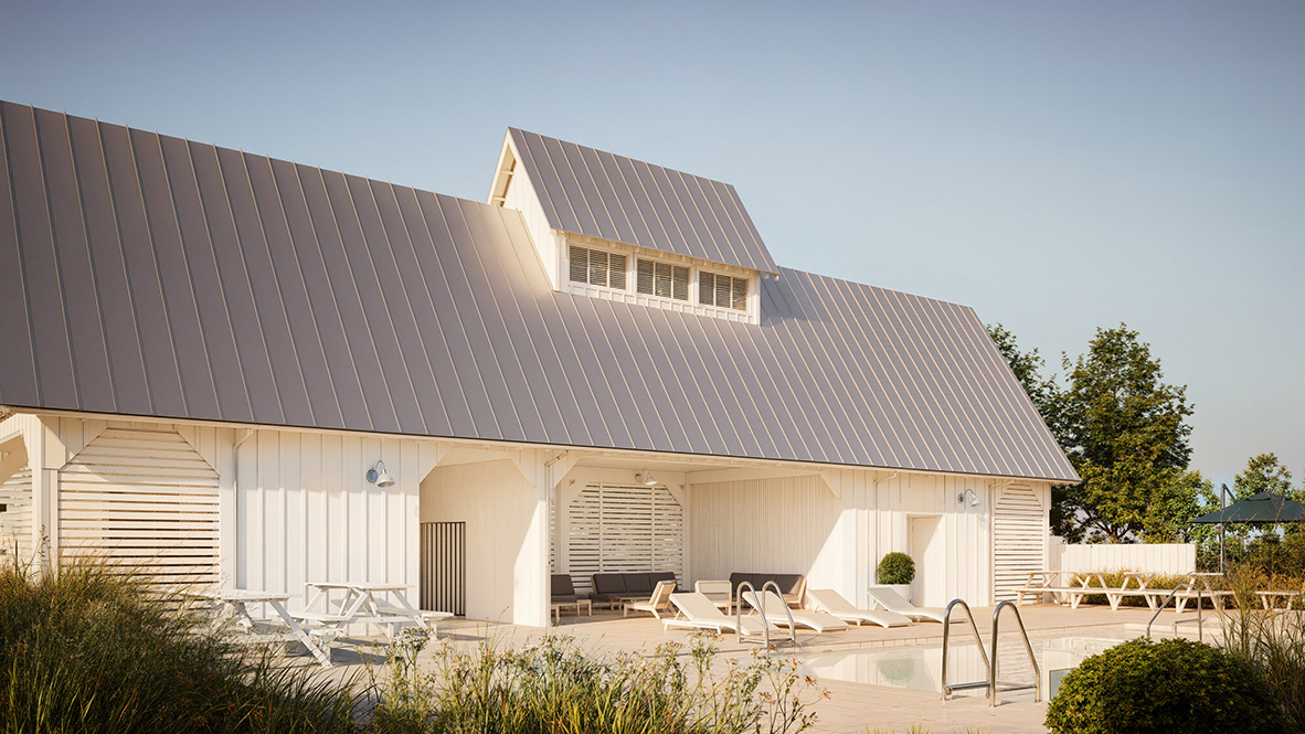 A rendering of the pool house amenity.