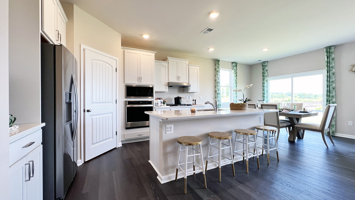 The large kitchen island has room for seating.