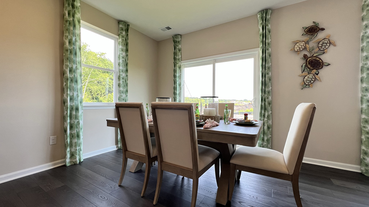 The kitchen has an informal dining area.