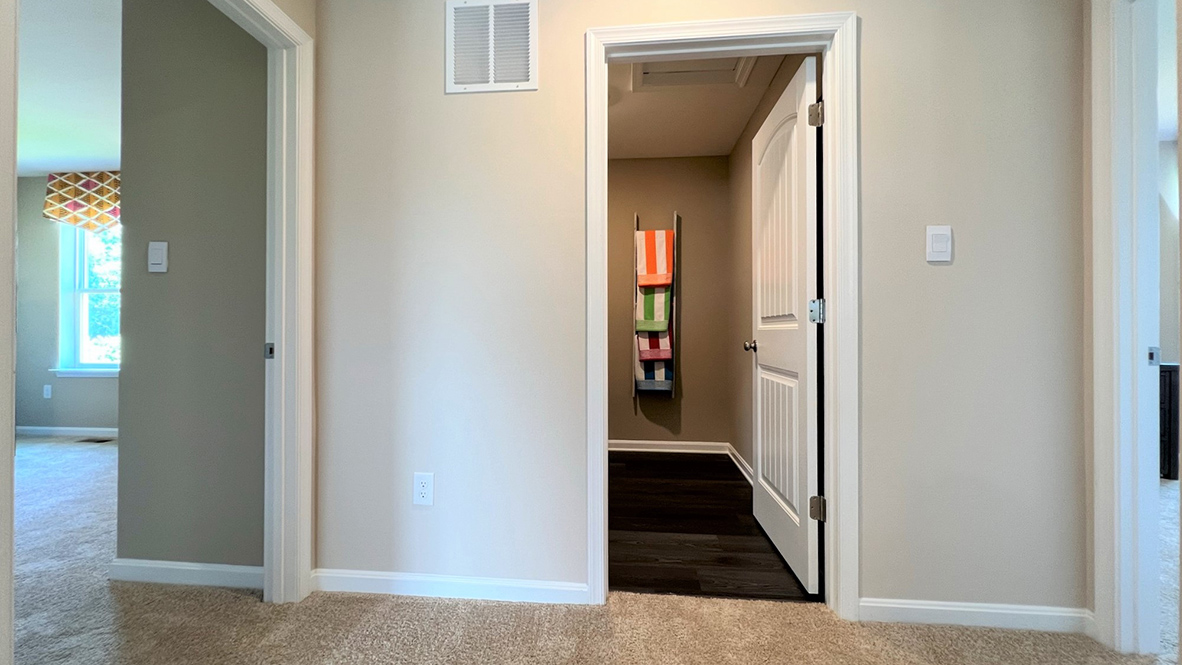 The upstairs hallway is spacious.