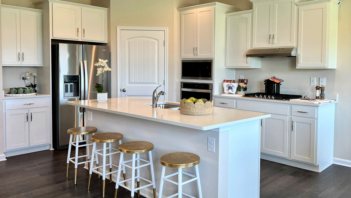 The large kitchen island has room for seating.