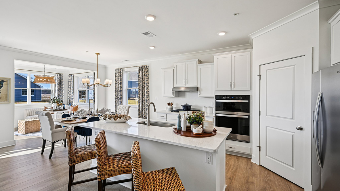The large kitchen island has room for seating.