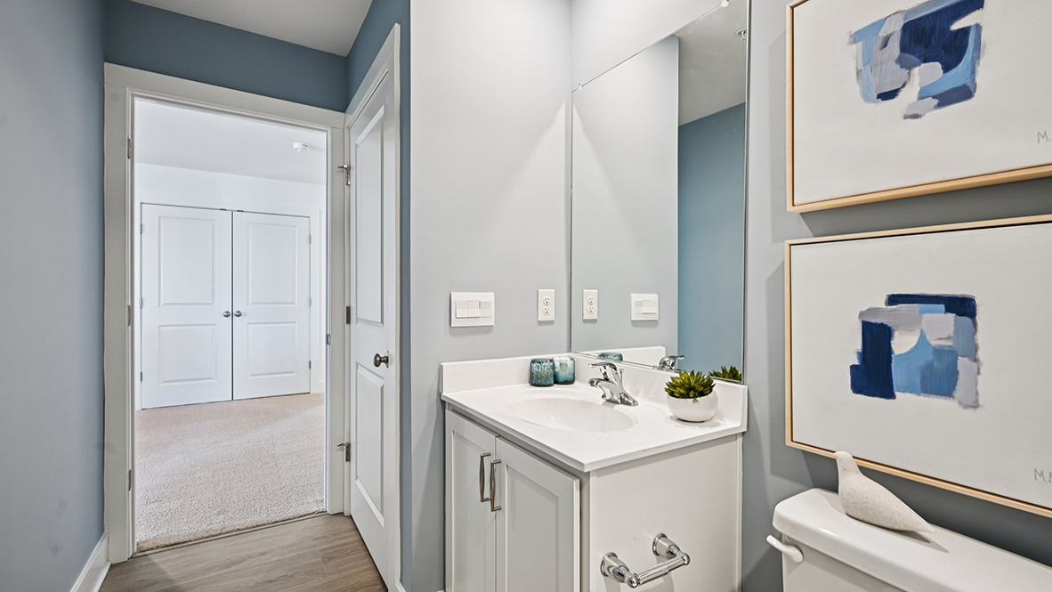 The upstairs bathroom includes a linen closet.