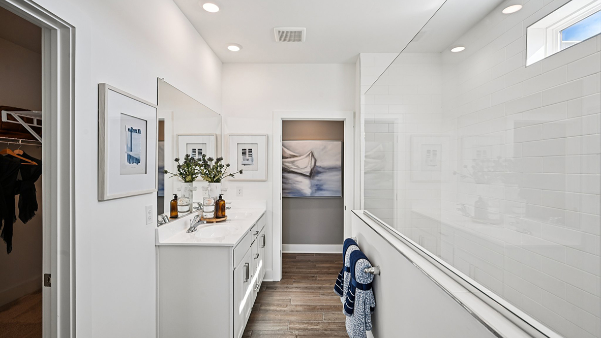 The primary bedroom has a private bathroom.