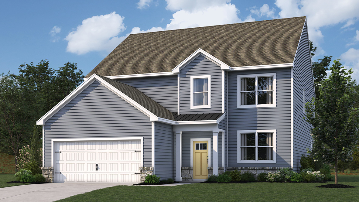 The Ellerbe Coastal A two-story home with light blue siding.