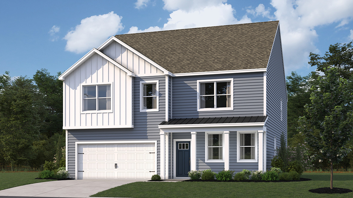 The Hanover Coastal B two-story home with light blue siding.