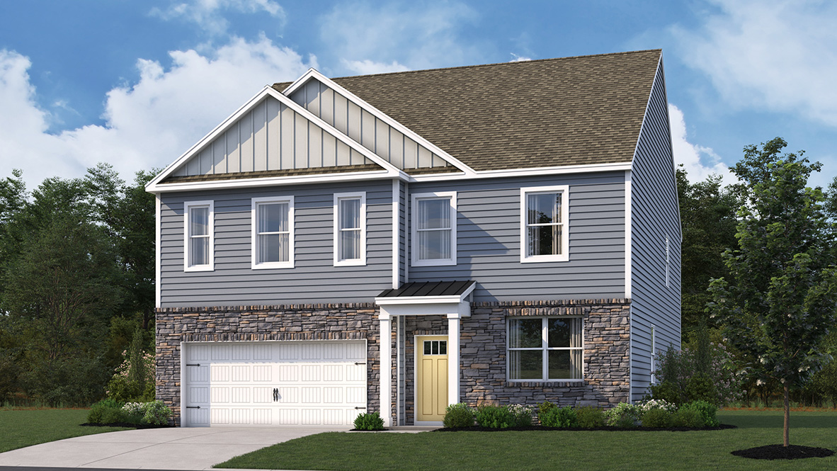 The Hanover Coastal J two-story home with blue siding.