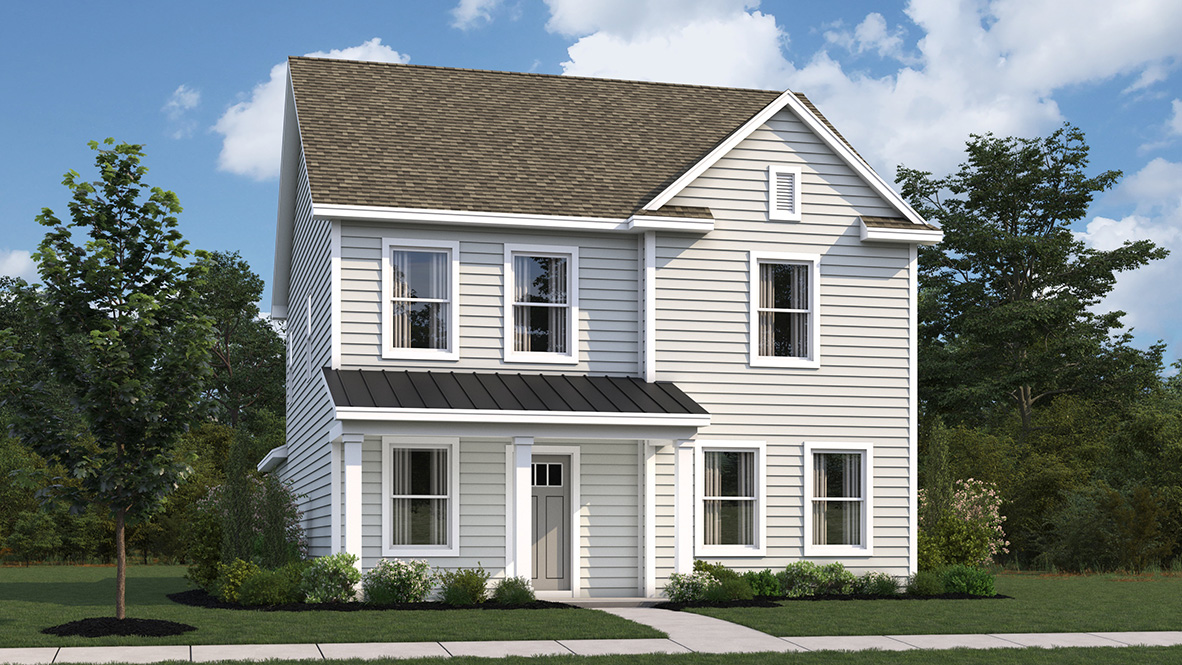 A rendering of a Sidney home with cream colored siding.