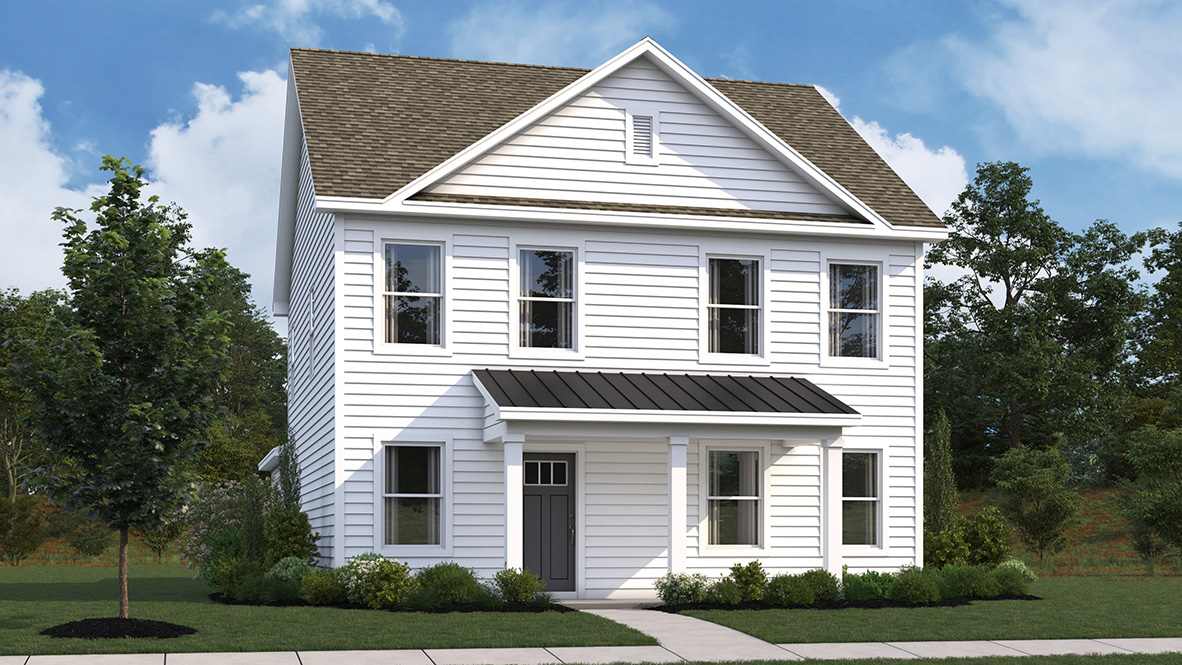 A rendering of a Sidney home with white siding.