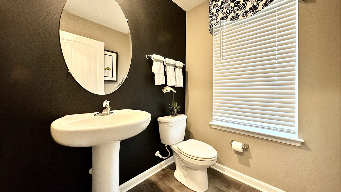 Located on the first floor is the powder room.