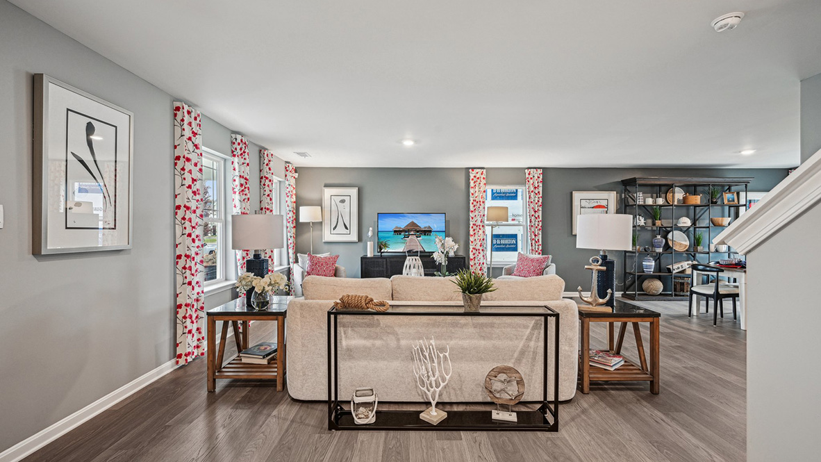 The family room is open to the dining space.