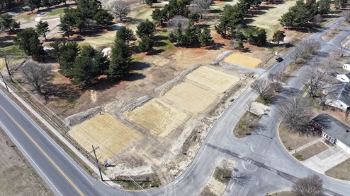 An aerial view of Hoopers Landing homesites.