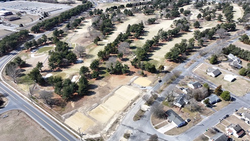 An aerial view of Hoopers Landing homesites.