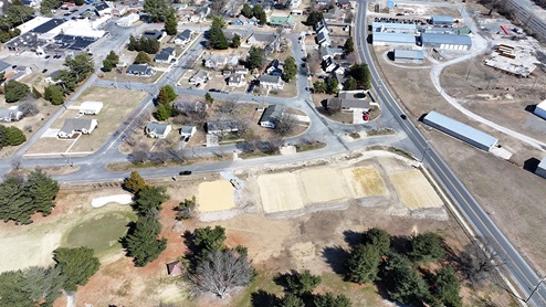 An aerial view of Hoopers Landing homesites.