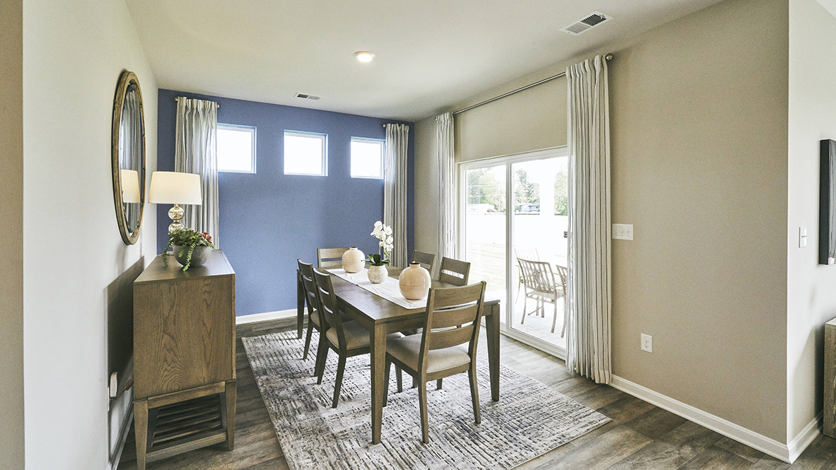 The dining room leads to a quiet, covered porch.