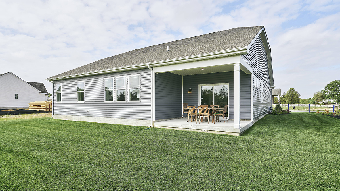 The Galveston has a covered porch off the back of the home.