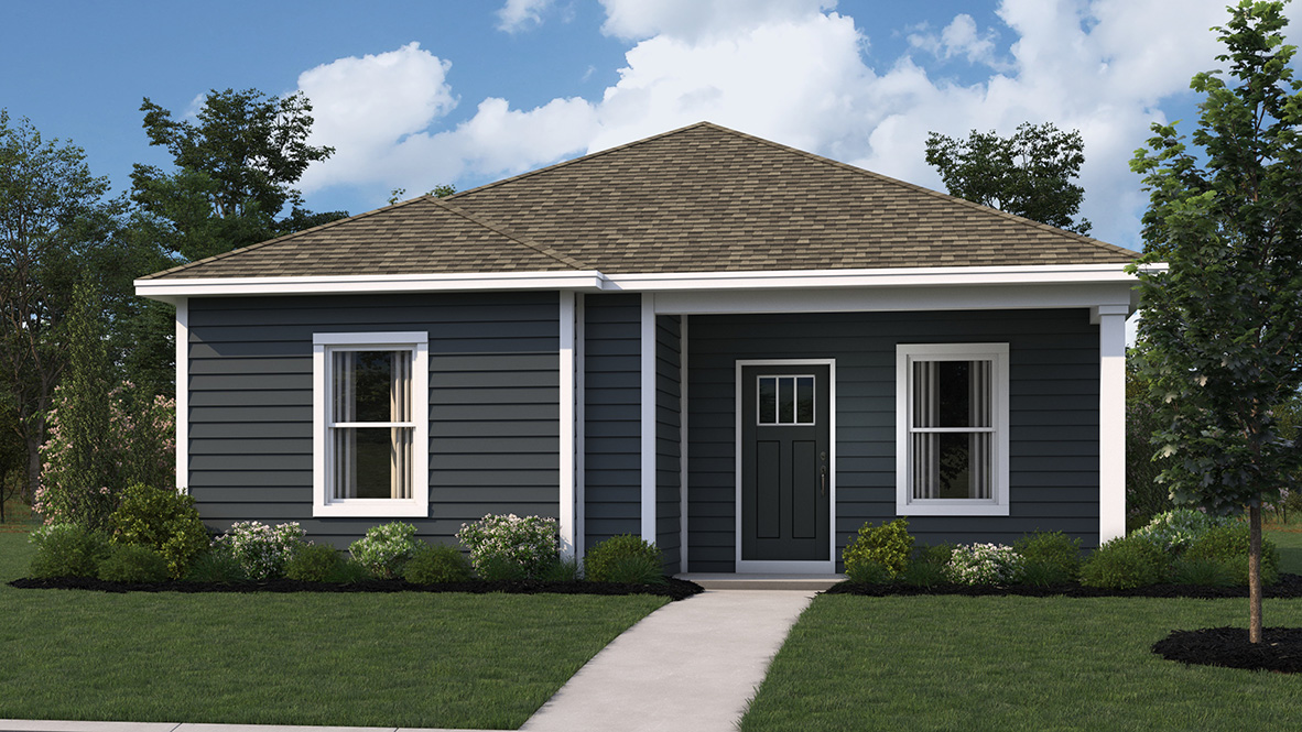 A rendering of the Perry with gray siding.