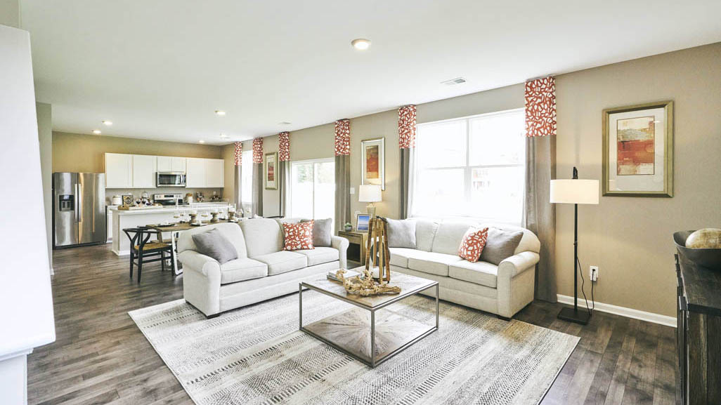 The Galen home has an open-concept living, dining and kitchen.