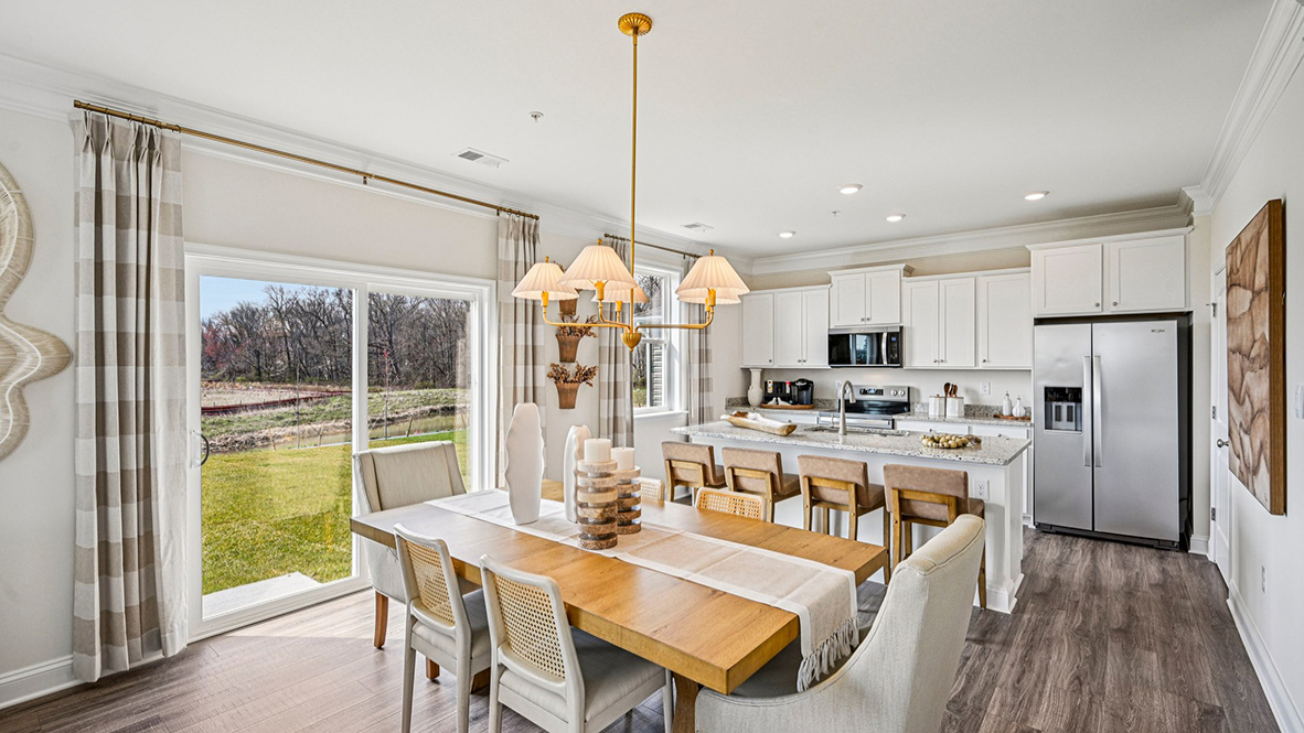 The kitchen flows seamlessly into the dining space and the sizeable great room.