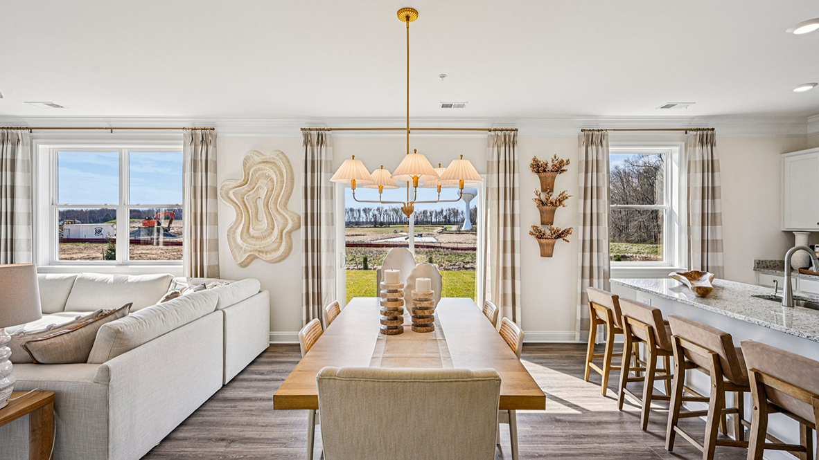 The kitchen flows seamlessly into the dining space and the sizeable great room.