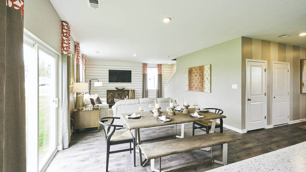 The kitchen flows seamlessly into the dining space and the sizeable great room.