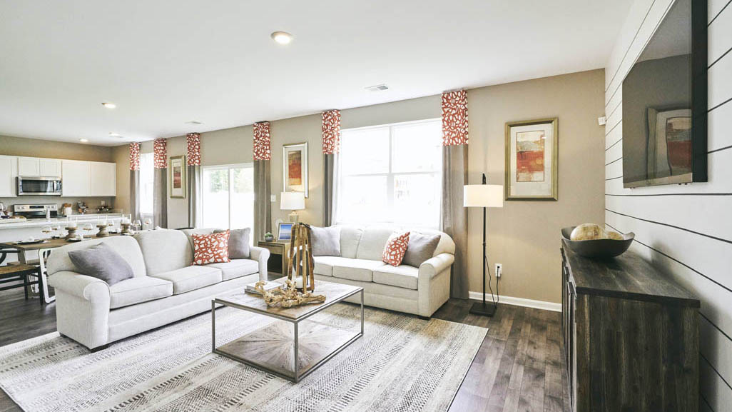 The Galen home has an open-concept living, dining and kitchen.