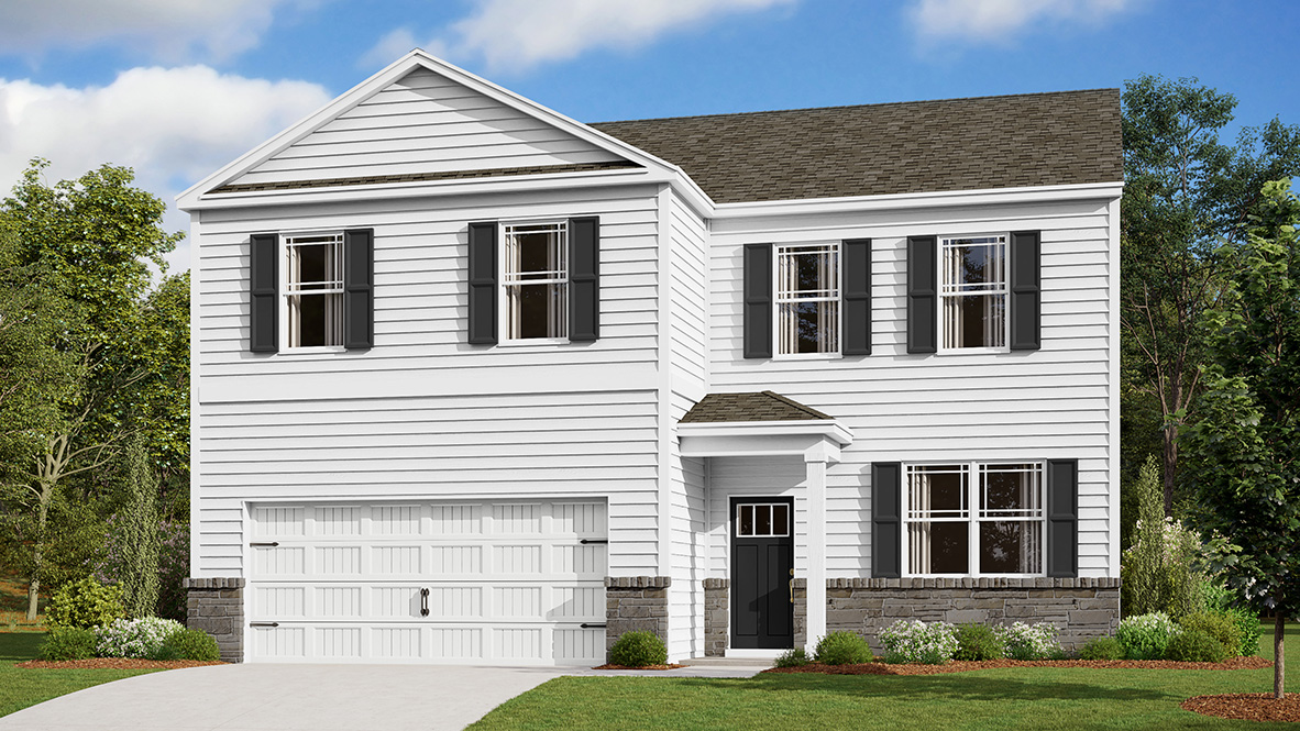 A rendering of a Galen home with white siding.