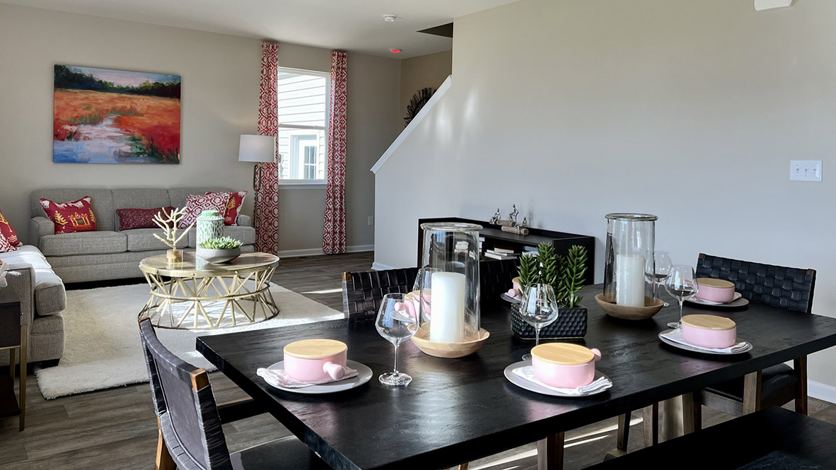 The Galen home has an open-concept living, dining and kitchen.