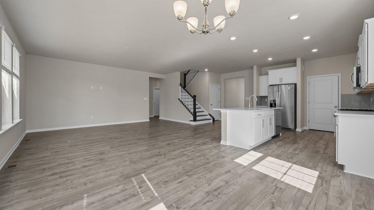 central island facing into living room