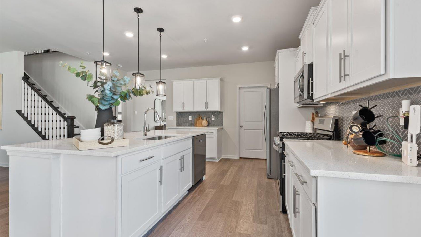 kitchen with white shaker cabinets