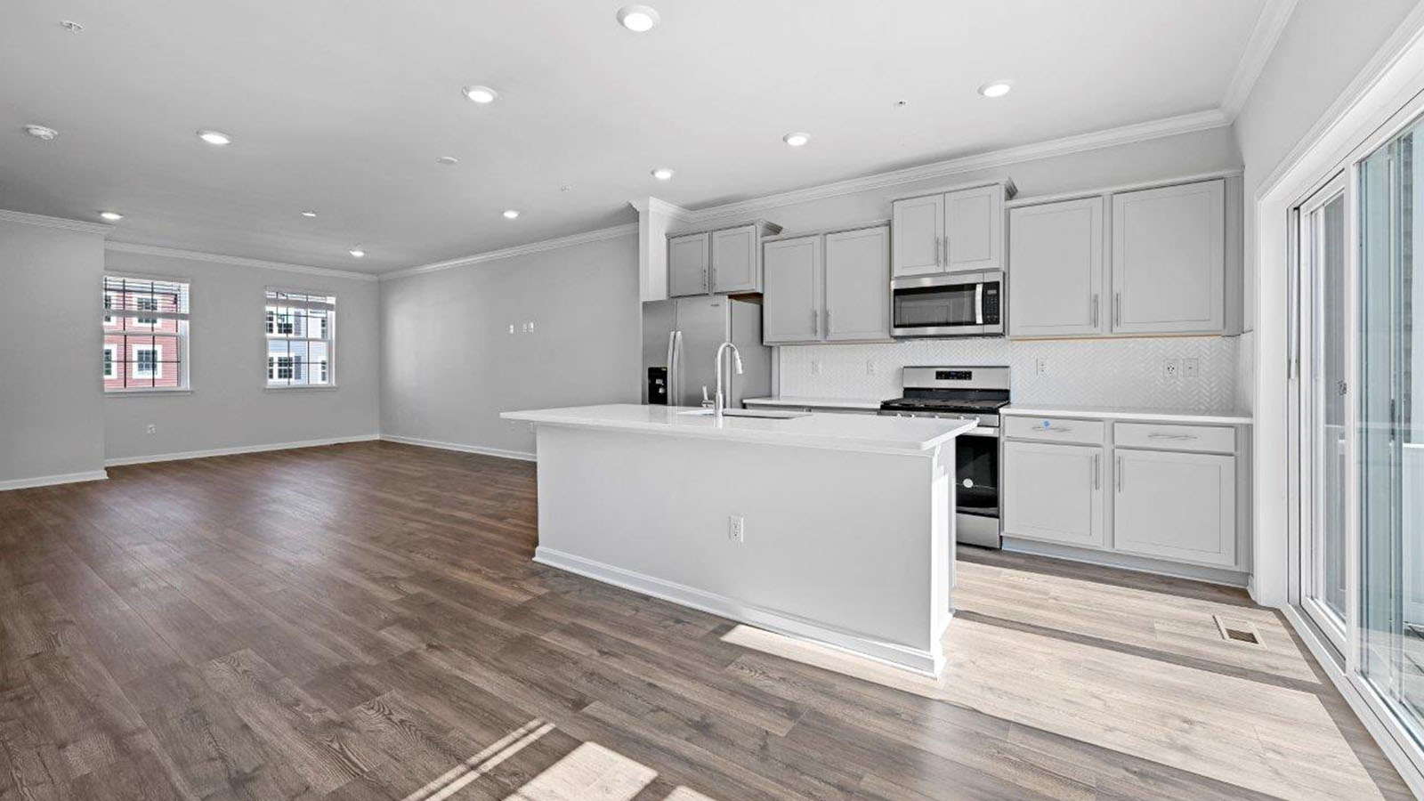 main level kitchen and living room
