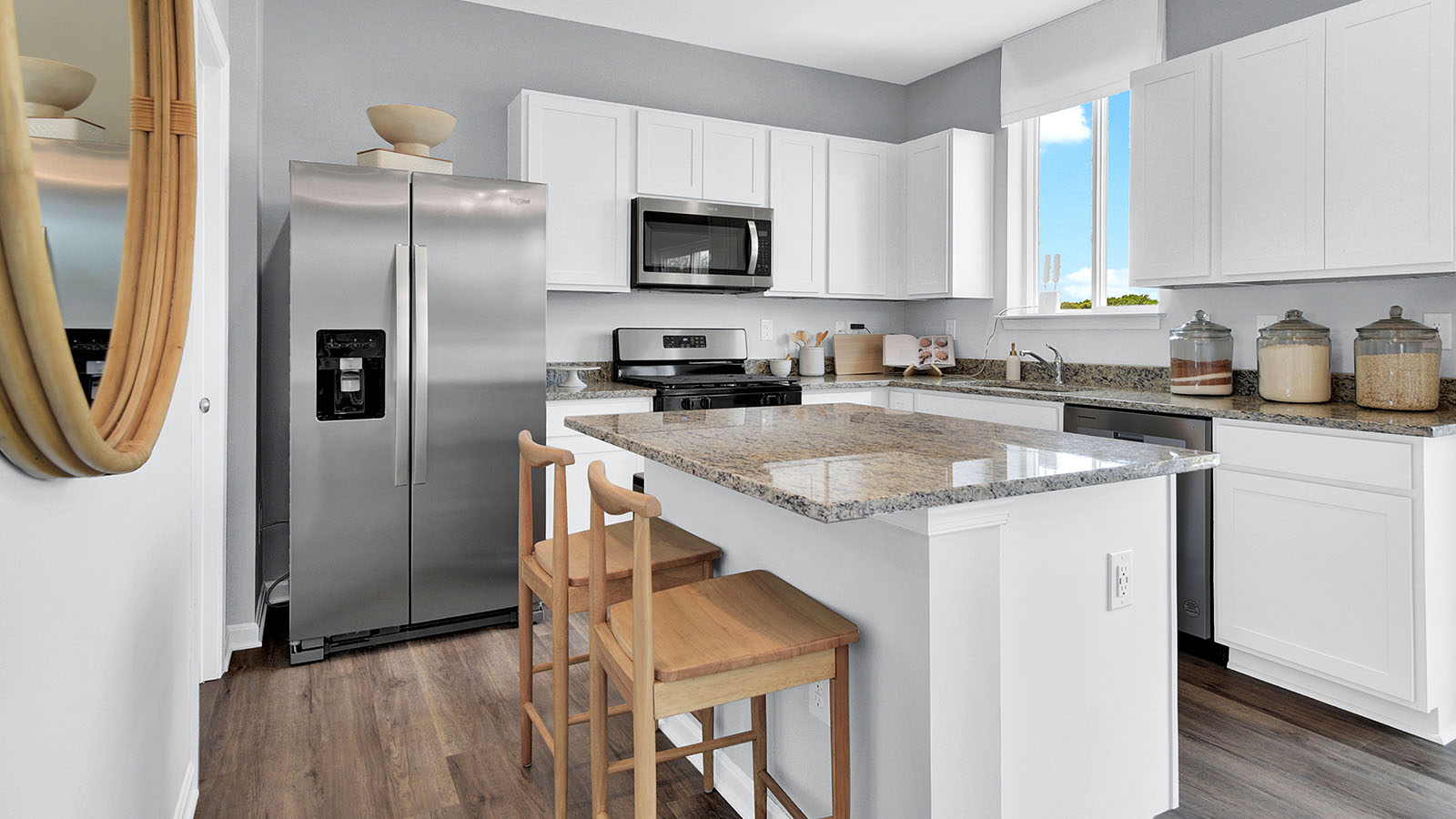 kitchen with white shaker style cabinets