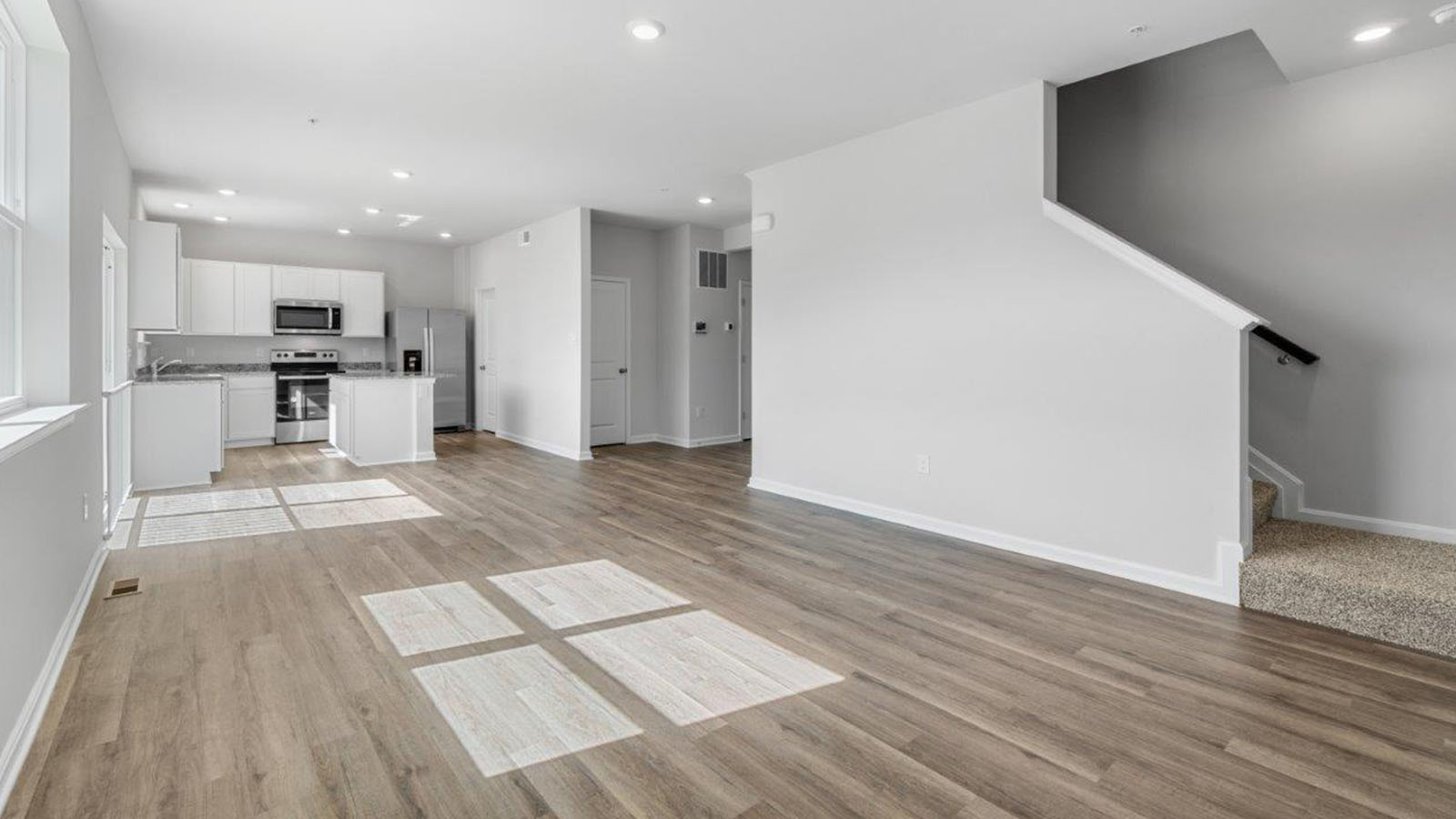 open concept living room natural light