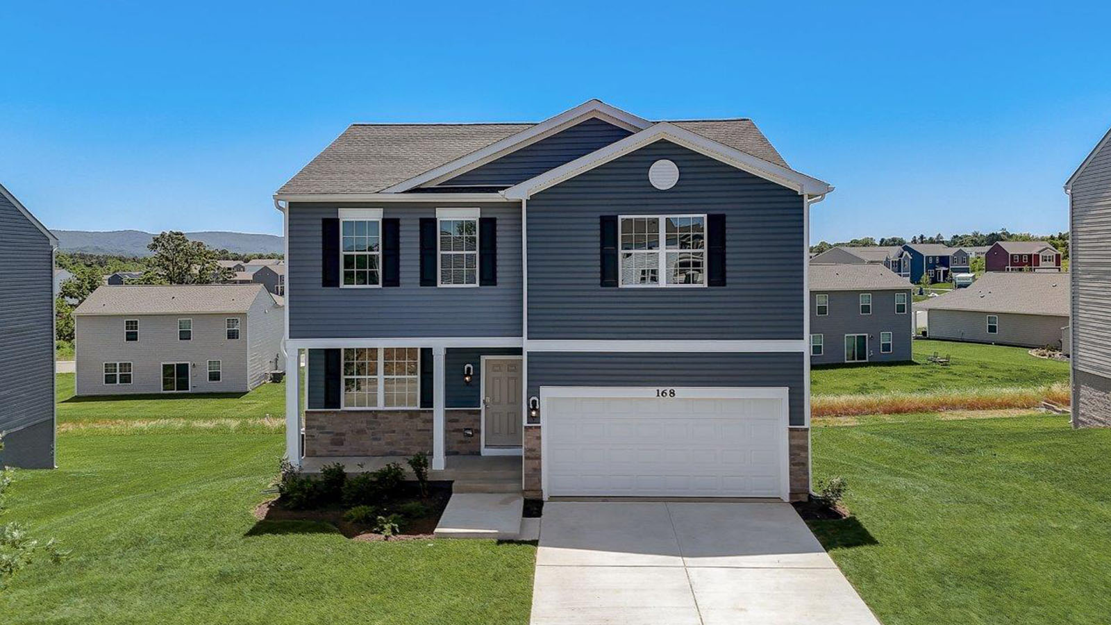 front elevation with two car garage