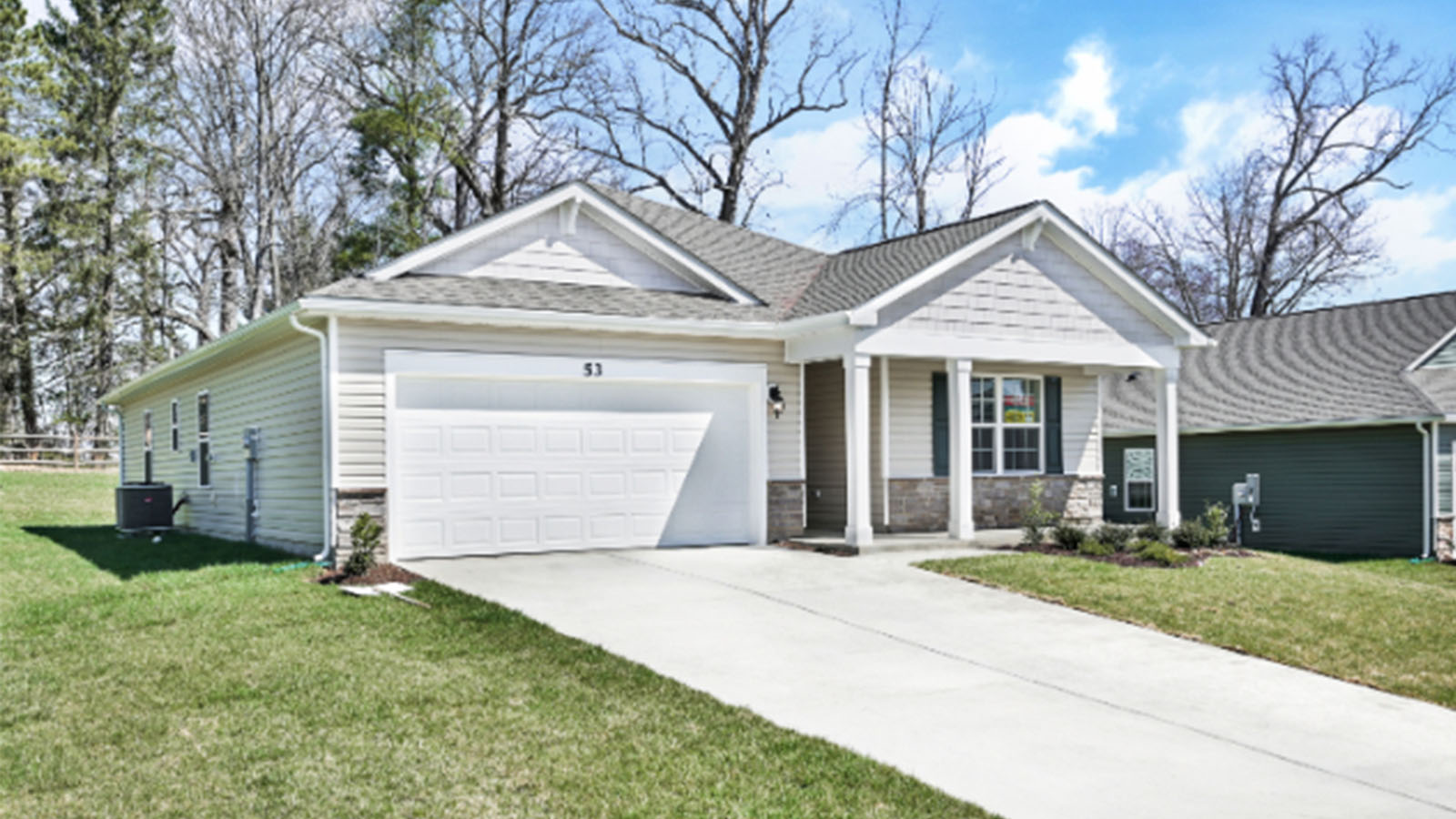 one level rancher with two car garage