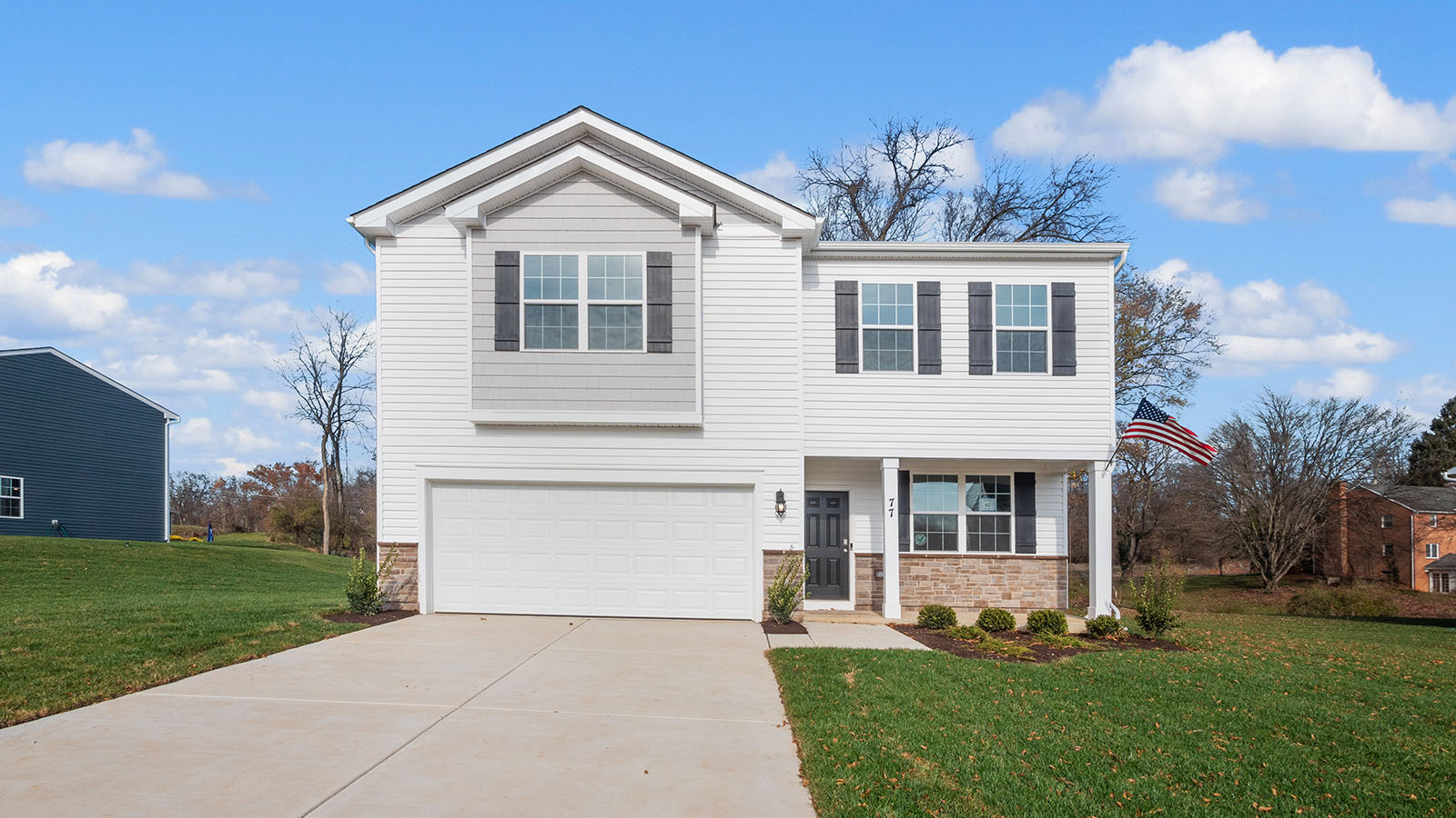 front exterior with two car garage