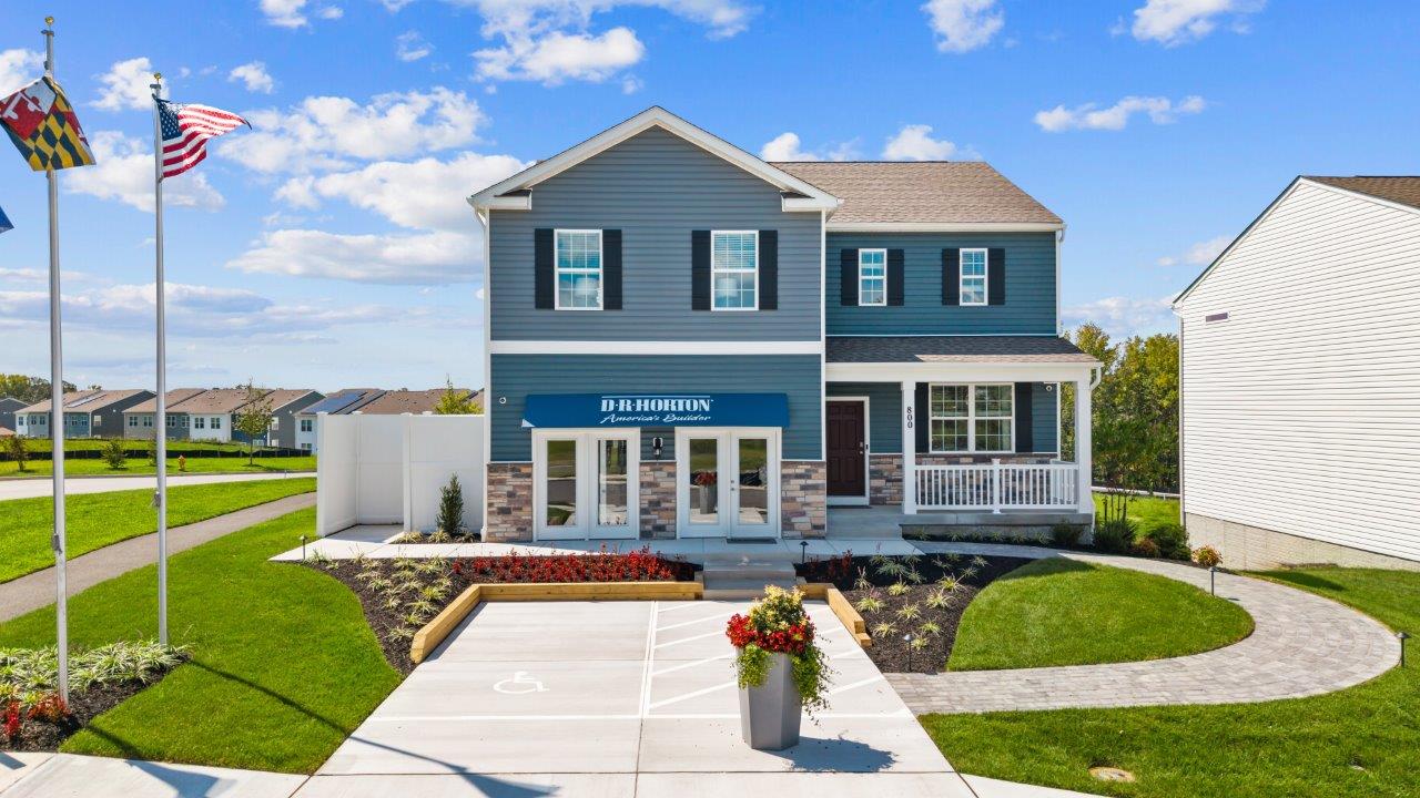 two story model home with two car garage