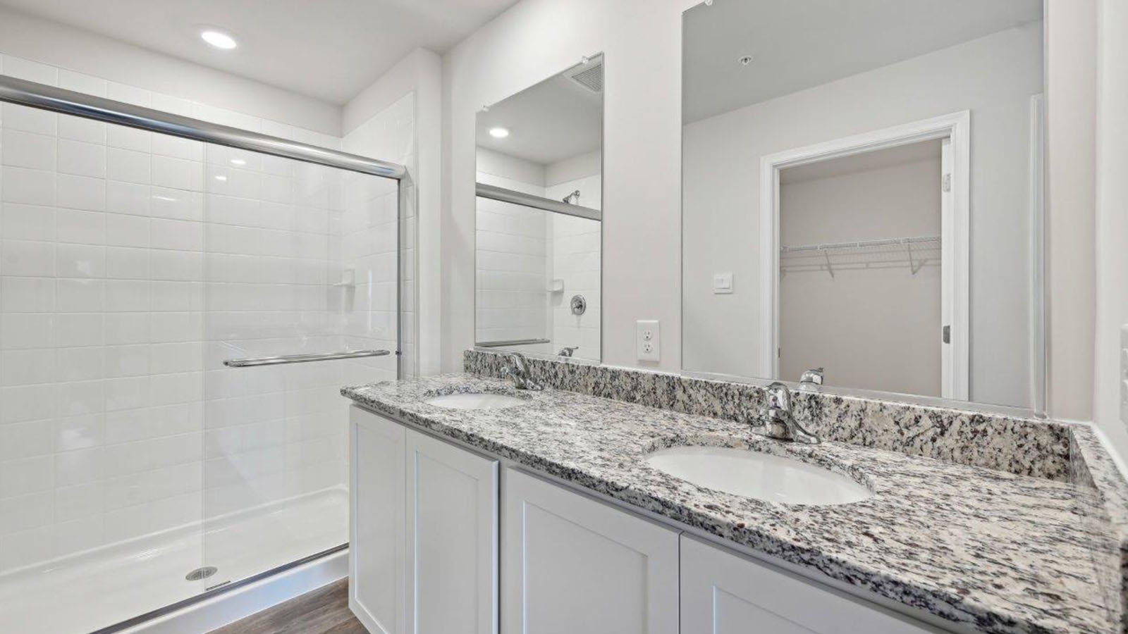 master bathroom dual sinks and shower
